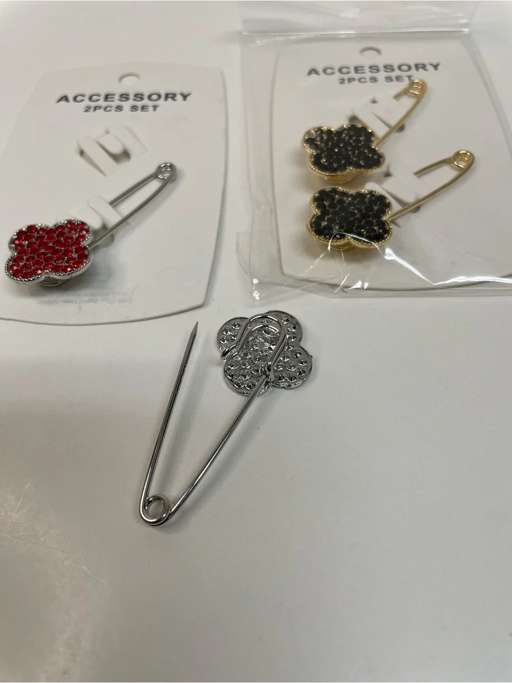 Red and Black Clover Crystal Brooch Set - 2 Sets NWT